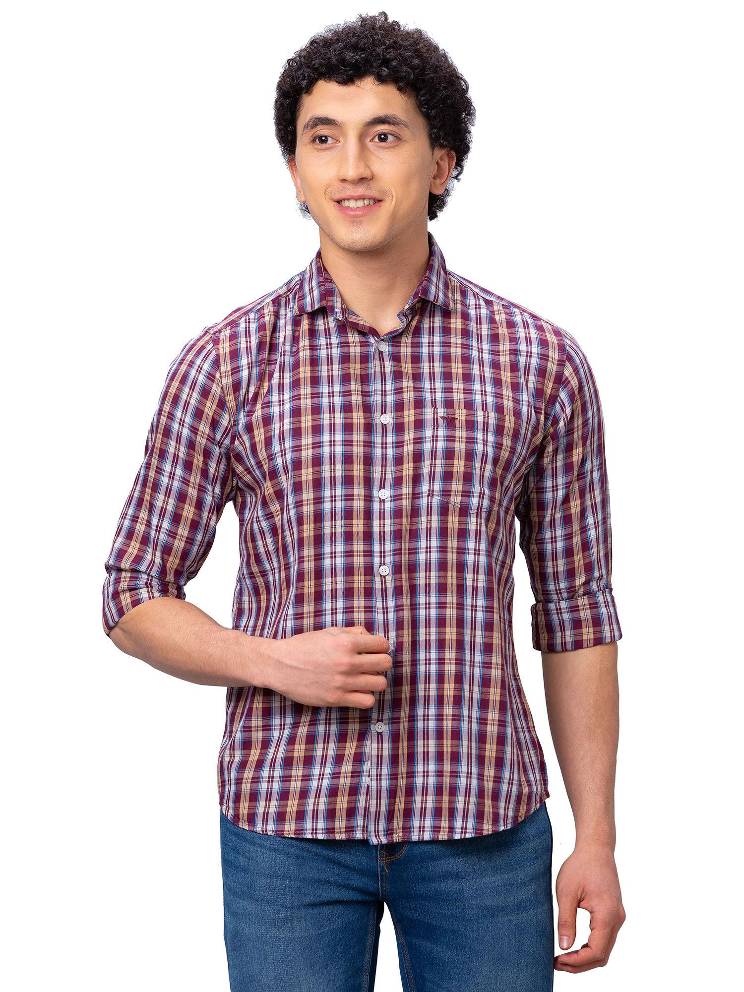 slim fit checkered dark red shirt