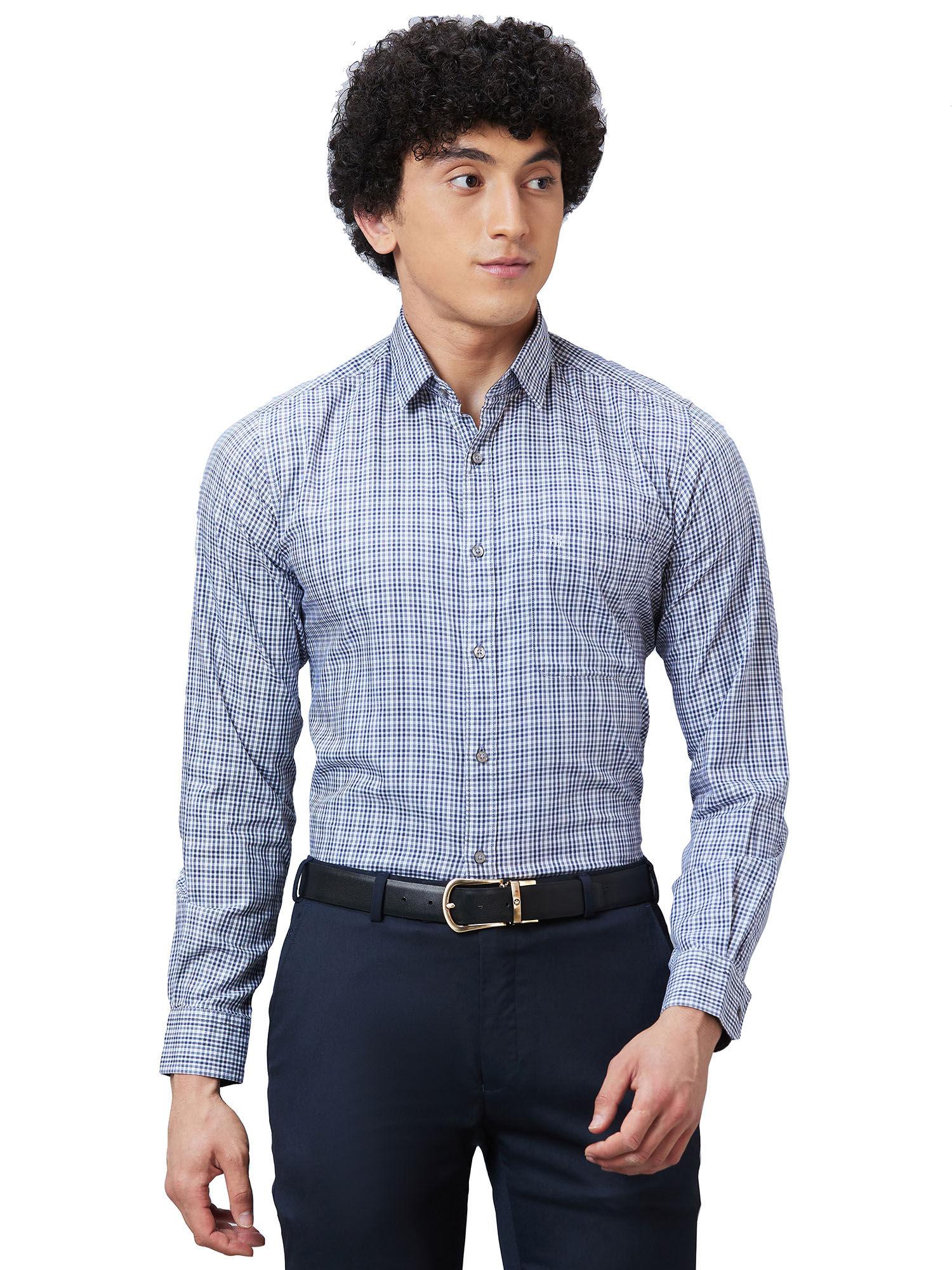 slim fit checkered medium blue shirt