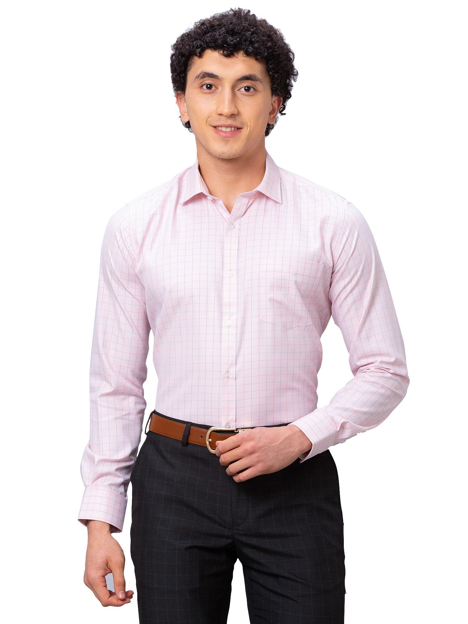 slim fit checkered medium pink shirt