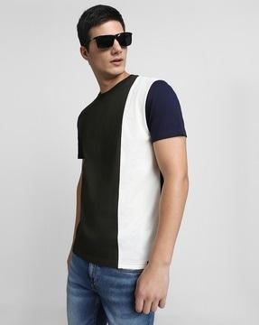 slim fit colourblock round-neck t-shirt