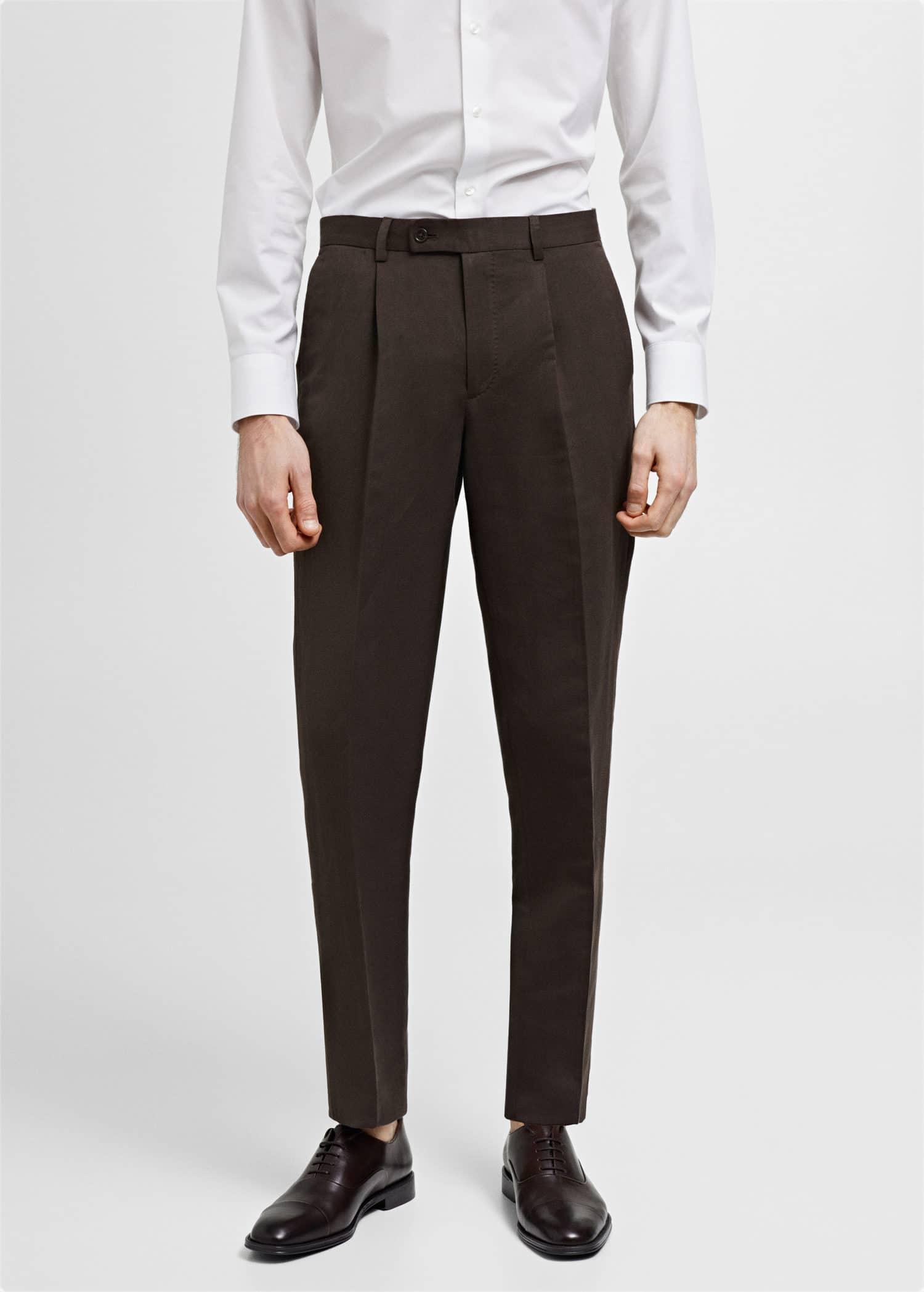 slim fit cotton and linen suit pants