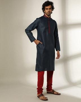 slim fit cotton kurta with slip pockets