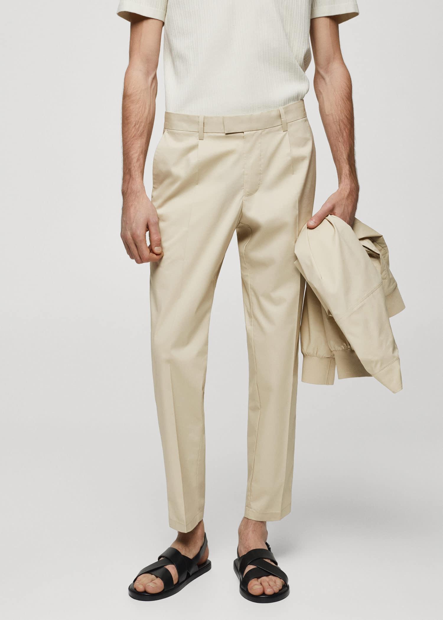 slim-fit cotton pleated trousers