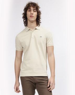 slim fit cotton polo t-shirt with logo embroidery