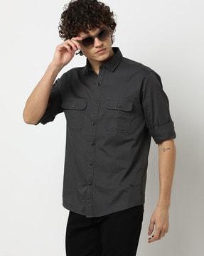 slim fit cotton shirt with flap pockets