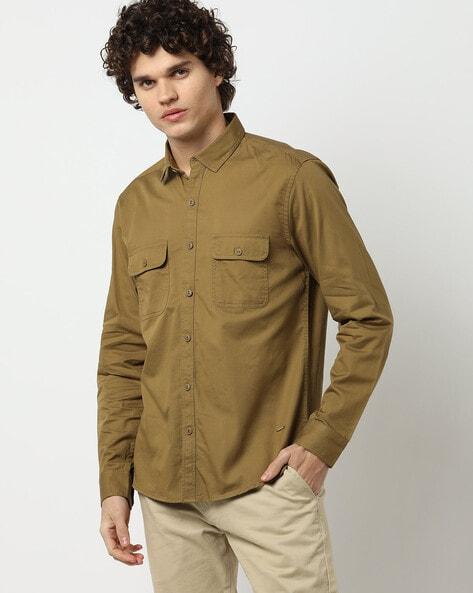 slim fit cotton shirt with flap pockets