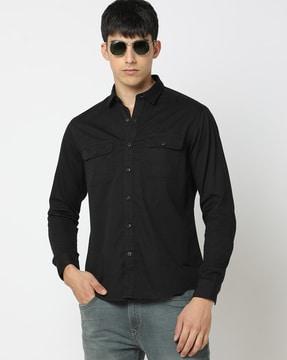 slim fit cotton shirt with flap pockets