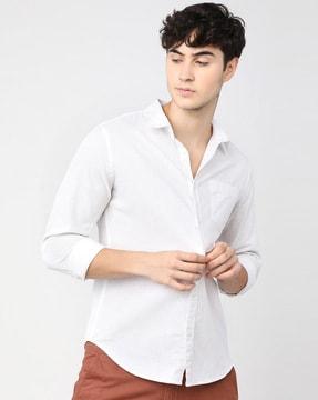 slim fit cotton shirt with patch pocket