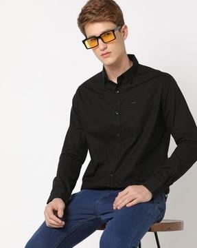 slim fit cotton shirt with patch pocket