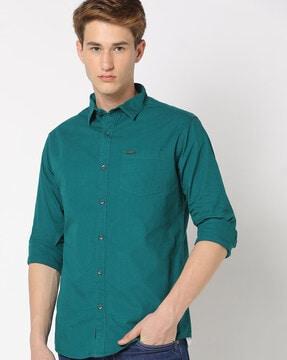 slim fit cotton shirt with patch pocket