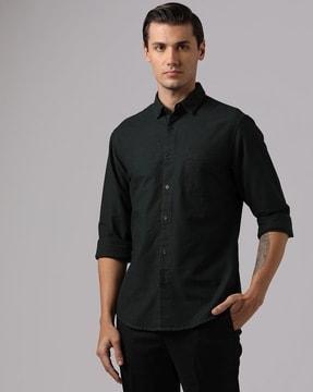slim fit cotton shirt with patch pocket