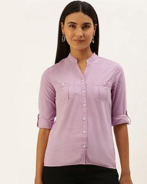 slim fit cotton shirt with patch pockets