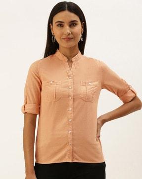 slim fit cotton shirt with patch pockets