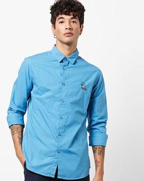 slim fit cotton shirt with placement embroidery