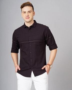 slim fit cotton shirt with placement stripes