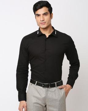 slim fit cotton shirt with spread collar
