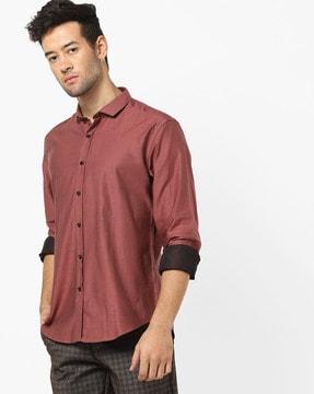 slim fit cotton shirt with spread collar