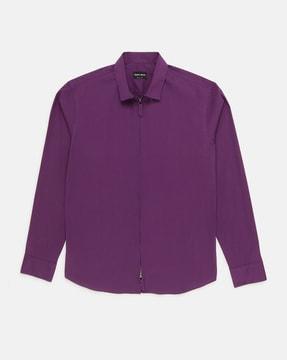 slim-fit cotton shirt with zip