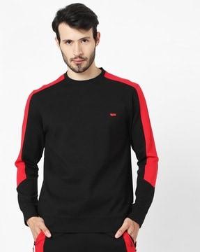 slim fit crew-neck sweatshirt with contrast panel