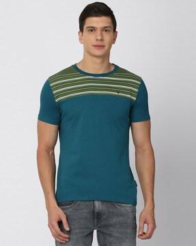 slim fit crew-neck t-shirt with striped yoke