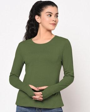 slim fit crew-neck t-shirt with thumb-hole sleeves