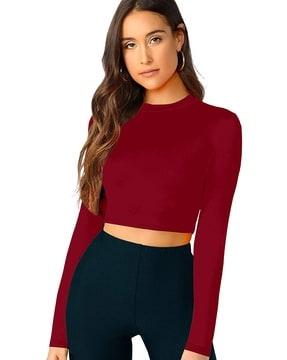 slim fit crop top with extended sleeves