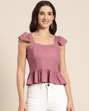 slim fit crop top with ruffles