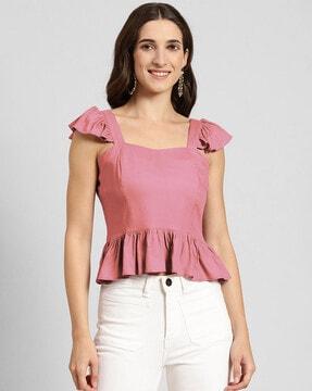 slim fit crop top with ruffles