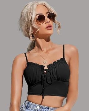 slim fit crop top with tie-up neck