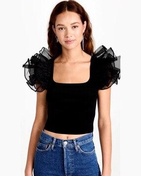 slim fit crop top with tiered sleeves