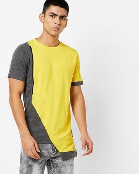 slim fit cut & sew asymmetric crew-neck t-shirt