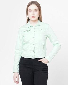 slim fit denim jacket with flaps