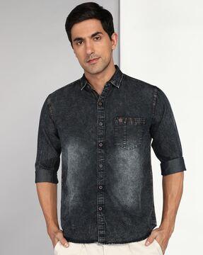 slim fit denim shirt