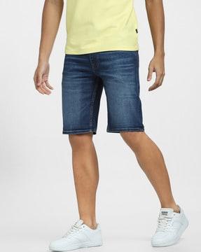 slim fit denim shorts with drawstring waist