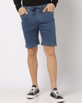 slim fit denim shorts with elasticated drawstring waist