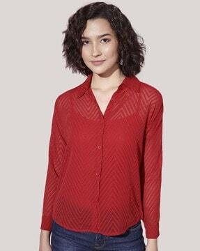 slim-fit embroided shirt with spread collar