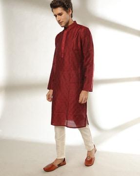 slim fit embroidered straight kurta with insert pocket