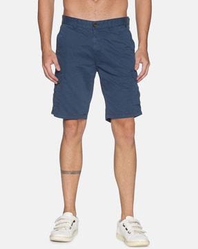 slim fit flat front cargo shorts