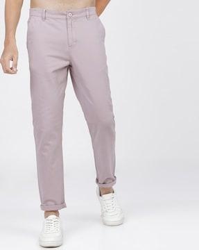slim fit flat-front casual trousers