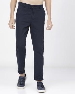 slim fit flat-front casual trousers