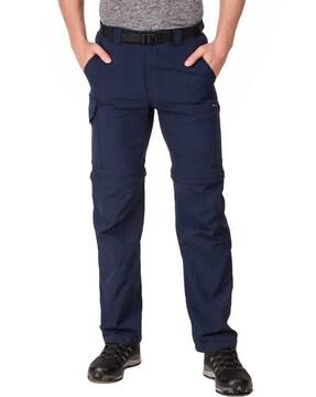 slim fit flat-front convertible pants with belt