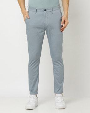 slim fit flat-front cropped trousers