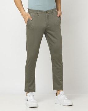 slim fit flat-front cropped trousers