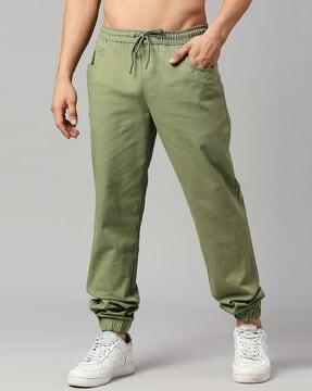 slim-fit flat-front joggers with elasticated drawstring waist