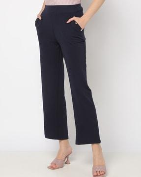 slim fit flat-front pants with insert pockets