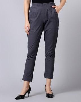 slim fit flat-front pants with insert pockets
