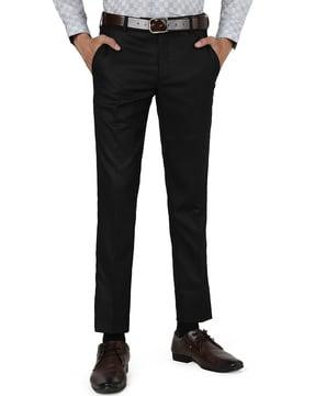 slim fit flat front pants with insert pockets