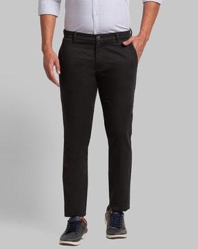 slim fit flat front pants with insert pockets