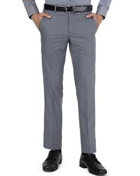 slim fit flat front pants with insert pockets