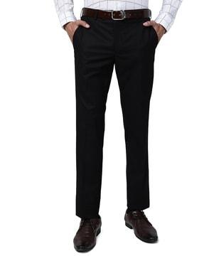 slim fit flat front pants with insert pockets